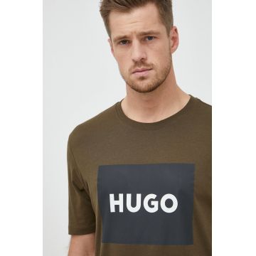 HUGO tricou din bumbac culoarea verde, cu imprimeu