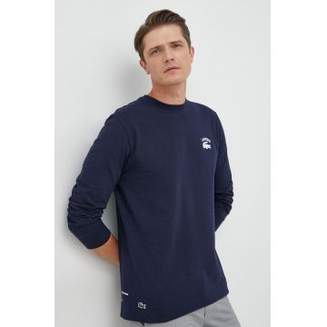 Lacoste longsleeve din bumbac culoarea albastru marin, cu imprimeu