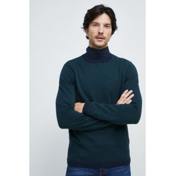 Medicine pulover din amestec de lana barbati, culoarea turcoaz,