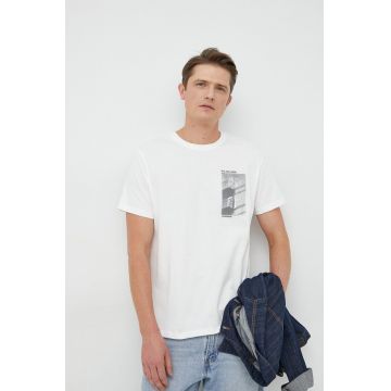 Pepe Jeans tricou din bumbac culoarea alb, cu imprimeu