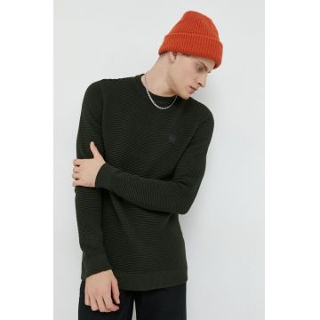 Solid pulover de bumbac barbati, culoarea verde, light
