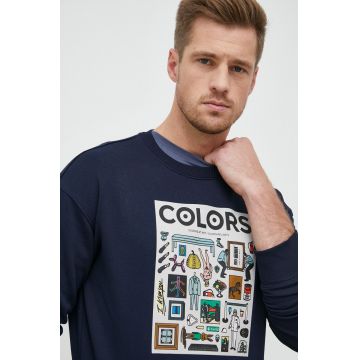 United Colors of Benetton bluza barbati, culoarea albastru marin, cu imprimeu