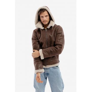 Jacheta din piele Vintage Aviator - Maro