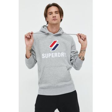 Superdry bluza barbati, culoarea gri, cu glugă, melanj