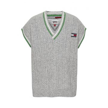 Vesta-pulover cu decolteu in V si torsade