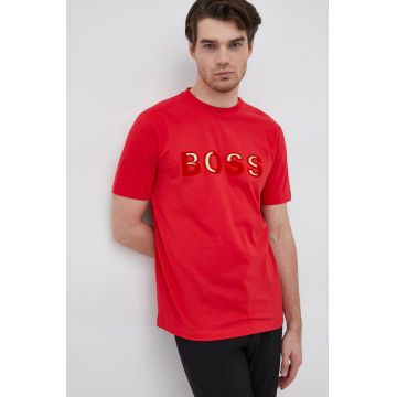 Boss Tricou din bumbac culoarea rosu, material neted