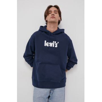 Levi's Hanorac de bumbac bărbați, culoarea albastru marin, cu imprimeu