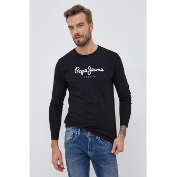 Pepe Jeans Longsleeve din bumbac Eggo Long culoarea negru, material neted