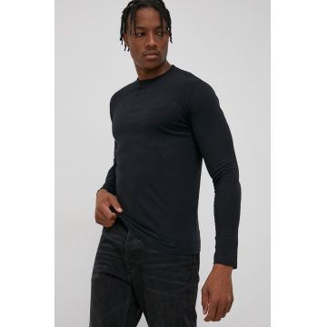 Superdry Longsleeve din bumbac culoarea negru, material neted