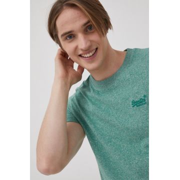 Superdry Tricou din bumbac culoarea verde, melanj
