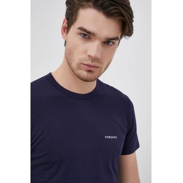 Versace tricou (2-pack) bărbați, culoarea bleumarin, material uni