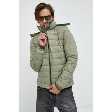 Superdry geaca barbati, culoarea verde, de tranzitie