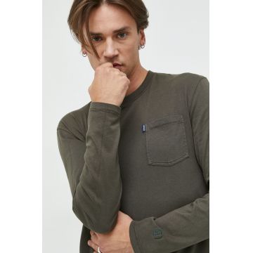 Superdry longsleeve din bumbac culoarea verde, neted