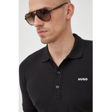 HUGO tricou polo barbati, culoarea negru, neted