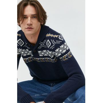 Superdry pulover din amestec de lana barbati, culoarea albastru marin, călduros