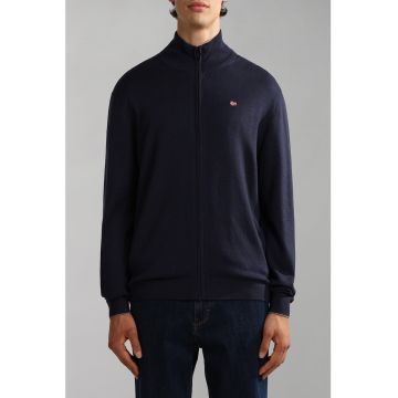 Cardigan din lana cu fermoar si aplicatie logo