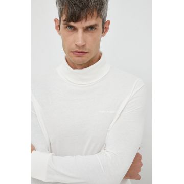 Karl Lagerfeld longsleeve din bumbac culoarea bej, neted