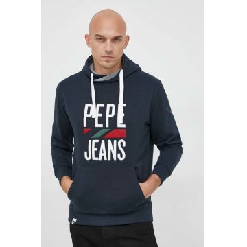Pepe Jeans bluza Perrin barbati, culoarea albastru marin, cu glugă, cu imprimeu