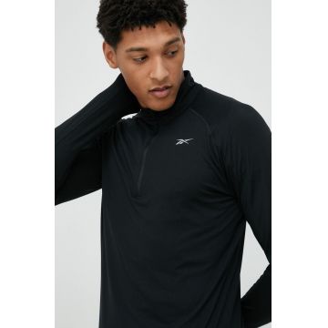 Reebok longsleeve pentru alergare Quarter-zip culoarea negru, neted