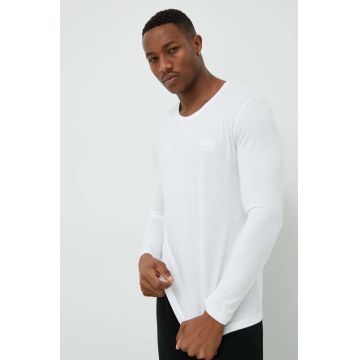 BOSS longsleeve de pijama culoarea alb, cu imprimeu