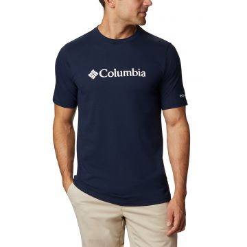 Tricou cu decolteu la baza gatului si imprimeu logo CSC Basic - Alb - Bleumarin