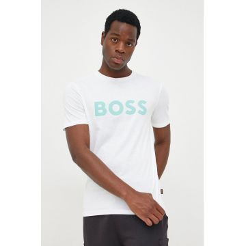 BOSS tricou din bumbac Boss Casual culoarea alb, cu imprimeu