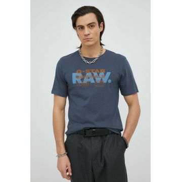 G-Star Raw tricou din bumbac culoarea gri, cu imprimeu