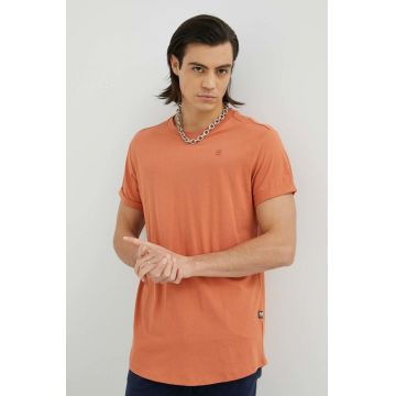 G-Star Raw tricou din bumbac culoarea maro, neted