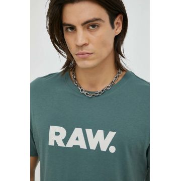 G-Star Raw tricou din bumbac culoarea verde, cu imprimeu