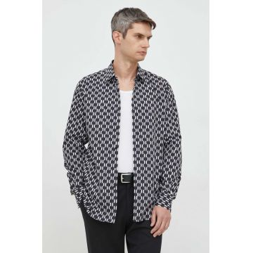 Karl Lagerfeld camasa din bumbac barbati, culoarea albastru marin, cu guler clasic, relaxed