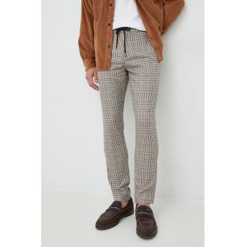 Pepe Jeans pantaloni din lana Castle Check barbati, culoarea maro
