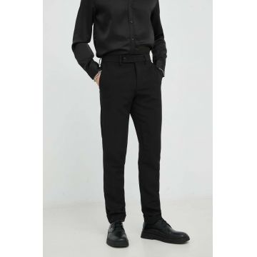 Bruuns Bazaar pantaloni Karlsus Basic Pants barbati, culoarea negru, mulata