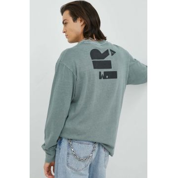 G-Star Raw longsleeve din bumbac culoarea verde, cu imprimeu