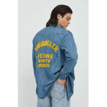 Wrangler camasa jeans X Leon Bridges barbati, cu guler clasic, regular