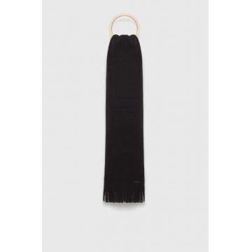BOSS esarfa de lana culoarea negru, neted BOSS esarfa de lana culoarea negru, neted