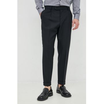 BOSS pantaloni de lana barbati, culoarea negru, cu fason chinos