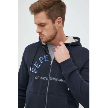 Pepe Jeans hanorac de bumbac barbati, culoarea albastru marin, cu glugă, cu imprimeu