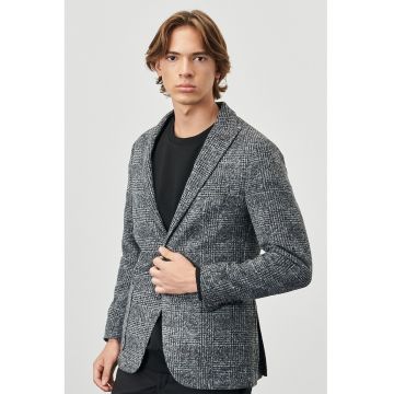 Sacou din amestec de lana cu buzunare fara inchidere - Gri melange