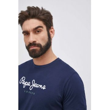 Pepe Jeans Tricou din bumbac Eggo culoarea albastru marin, cu imprimeu