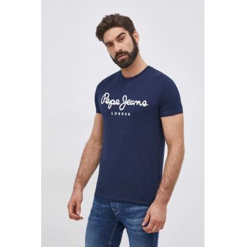 Pepe Jeans Tricou Original Stretch bărbați, culoarea albastru marin, cu imprimeu