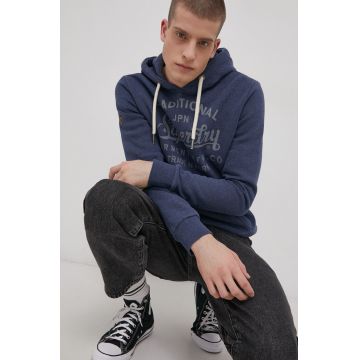 Superdry Bluză bărbați, culoarea albastru marin, cu imprimeu