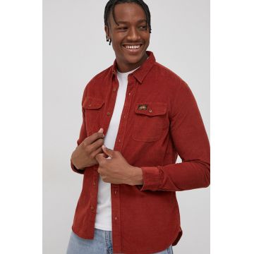 Superdry Cămașă din velur bărbați, culoarea maro, cu guler button-down, regular