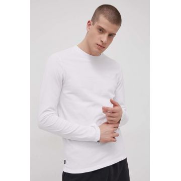 Superdry Longsleeve din bumbac culoarea alb, material neted