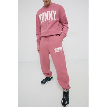 Tommy Jeans Pantaloni bărbați, culoarea roz, cu imprimeu