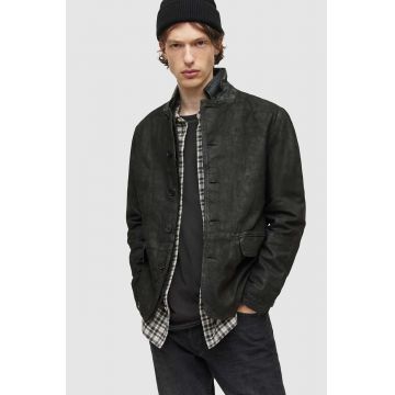 AllSaints o jacheta biker din piele intoarsa barbati, culoarea gri, de tranzitie