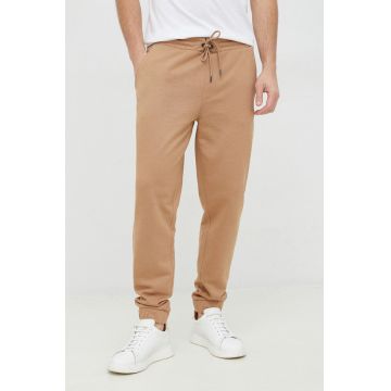 BOSS pantaloni de trening barbati, culoarea bej, neted