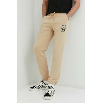 Hollister Co. pantaloni de trening barbati, culoarea bej, cu imprimeu