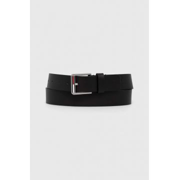 Tommy Jeans curea de piele barbati, culoarea negru