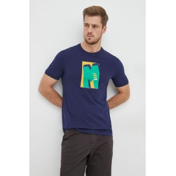 United Colors of Benetton tricou din bumbac culoarea albastru marin, cu imprimeu