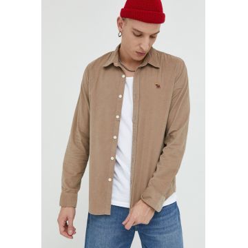 Abercrombie & Fitch camasa din velur barbati, culoarea bej, cu guler clasic, regular